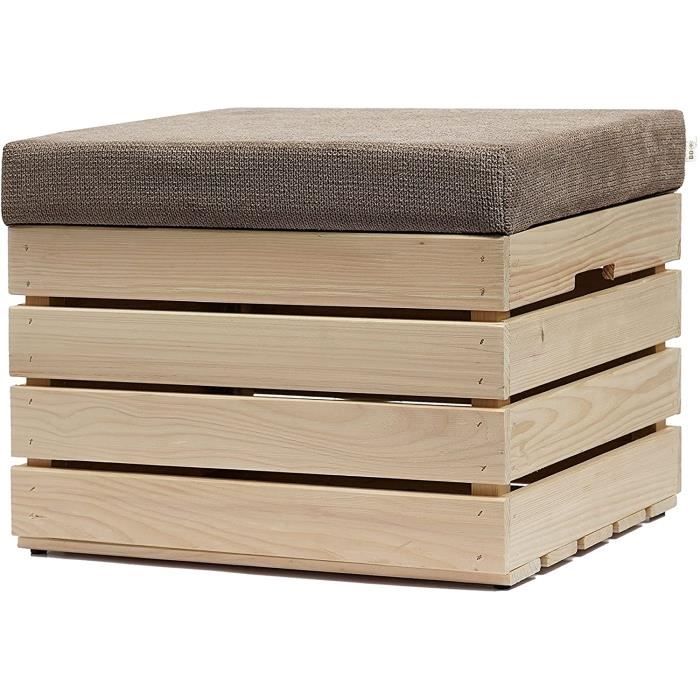 CoffreSiège en Bois Siège avec Coussin embourré Meuble de angement Intérieur-Extérieur VersatiNaturel Non traité