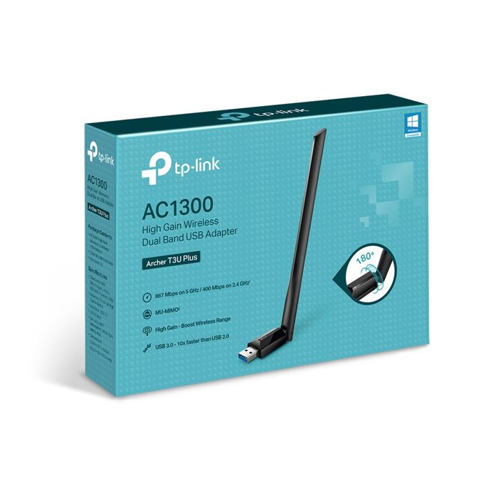 TP-Link Clé WiFi AC1300 Mbps Archer T3U Plus, dongle wifi, wifi usb, clé wifi puissante, antenne à gain élevé 5dBi, garantie 3 ans