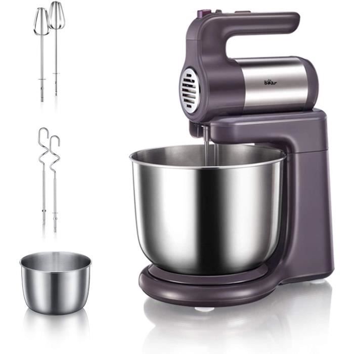 Bear Robot Pâtissier Multifonctions, Robot Patissier Puissant, 4L Robot avec Kit pâtisserie, Bol en Acier Inoxydable, 5 Vitesses ave