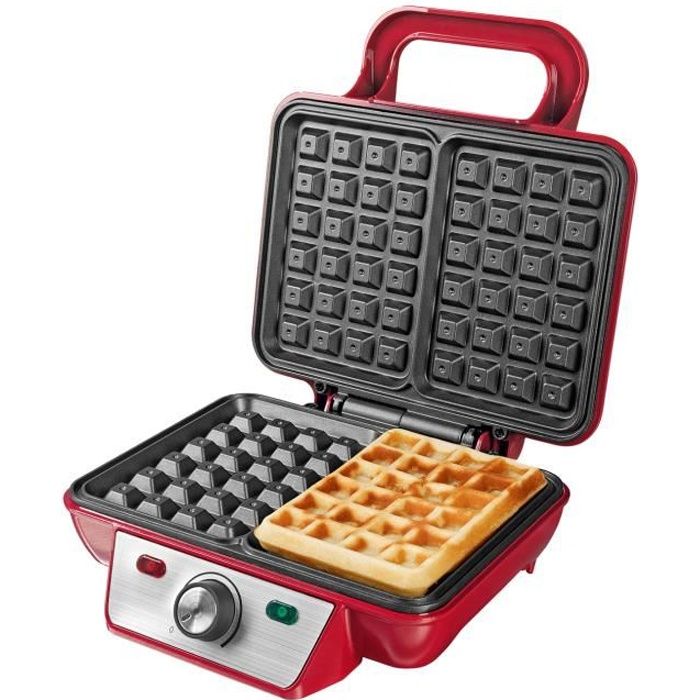 GOURMETmaxx gaufrier belge, en acier inoxydable, rouge, poignées Cool Touch 1000W