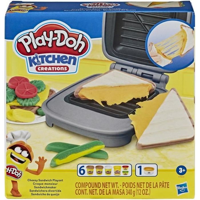 PLAY-DOH - Kitchen Creations - Croque -monsieur - thème de la nourriture - avec pâte PLAY-DOH - Elastix atoxique et 6 couleurs