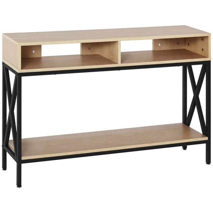Table Console Table d'Entrée Industriel Multi-rangements 120 x 23,5 x 75 cm Bois Chêne 120x23x75cm Beige
