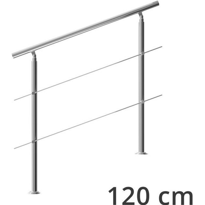 Rampe d'escalier 120 cm acier inoxydable 2 traverses main courante balustrade garde-corps aide escalier balcon intérieur extérieur
