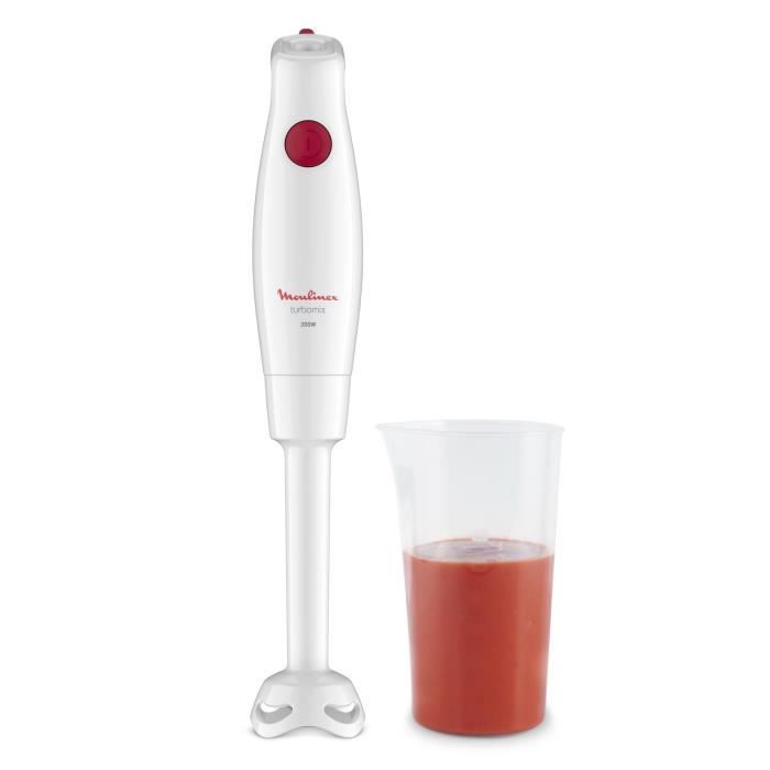 MOULINEX Mixeur plongeant Turbomix, Lames Zelkrom, Pied mixeur antiéclaboussures, Poignée ergonomique, 350 W, Blanc DD12A110