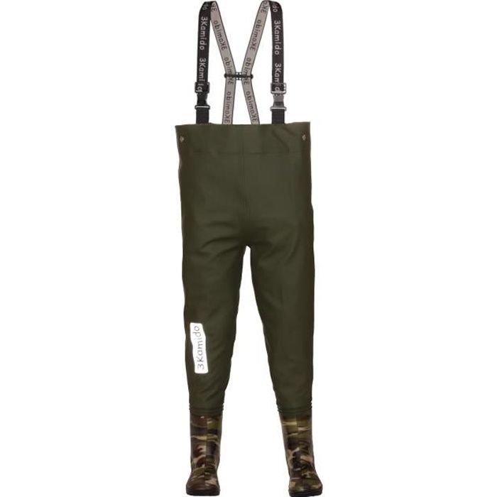 3Kamido Enfant Cuissardes de pêche 20-35 EU, Taille Ajustable, Bretelles durables, Waders, Bottes de pêche Moro - Camouflage / vert