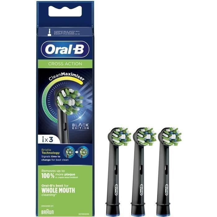 Oral-B Brossette de Rechange Precision Cross Action Clean Max, Noire, Pour Brosse à Dents Électrique, Pack de 3
