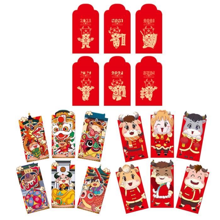 18pcs 2021 Ox Year Enveloppes rouges Paquets Sacs d'argent Pochettes cadeaux (Rouge) SAC DE COUCHAGE - DUVET