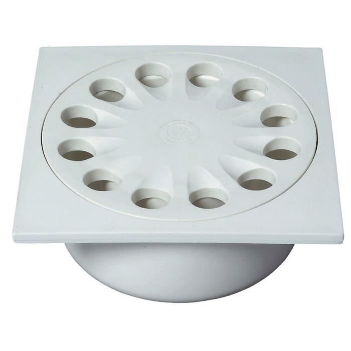 WIRQUIN Bonde de sol SP6015 - 15 x 15 cm - Ø 50 mm - Corps blanc - Grille inox - À coller