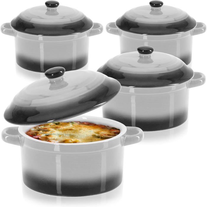 Lot De 2 Cocottes Staub En Céramique Gris Graphite – Rondes Avec Couvercles, Neuves En Boîte