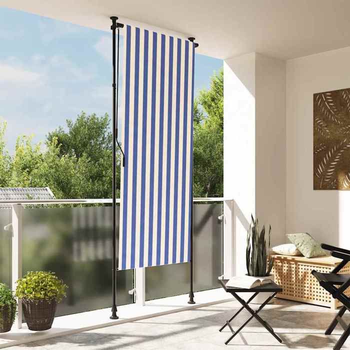 vidaXL Store roulant dextérieur bleu et blanc 120x270 cm tissu acier 368765