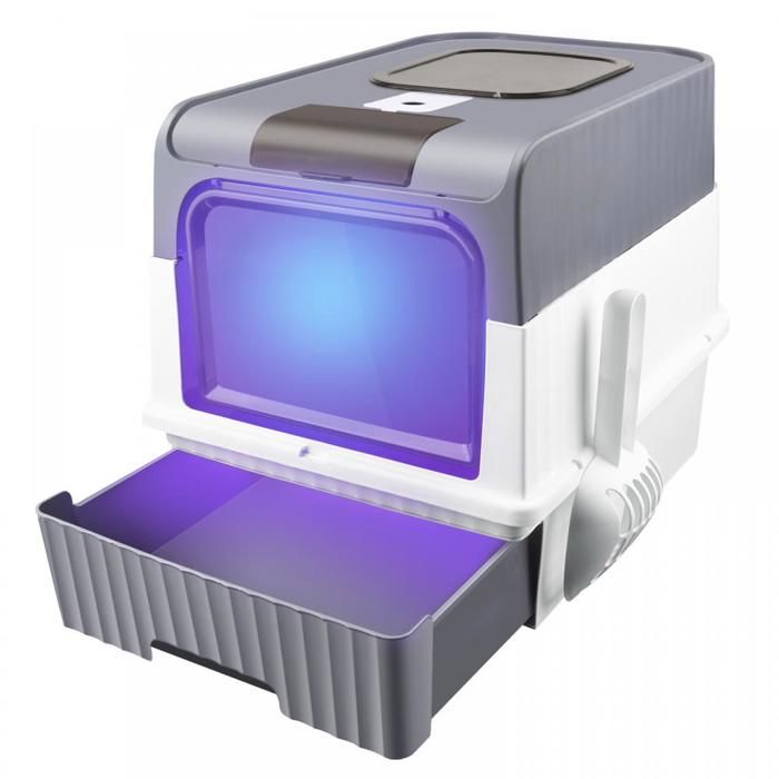 Comparer les prix de JEOBEST Bac à litière Gris avec couvercle XXL, Tiroir et pelle, anti-odeur, stérilisation, 48*35*36cm