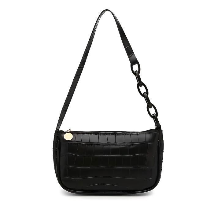 Sac à Main - Femme - Cuir - Noir - Motif - Crocodile - Bandoulière - Chaîne - Non Amovible - 20 x 13 x 5 cm Sac à Main - Femme - Cuir - Noir - Motif - Crocodile - Bandoulière - Chaîne - Non Amovible - 20 x 13 x 5 cm