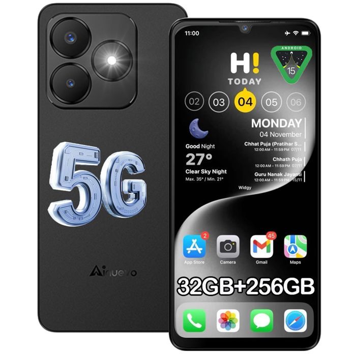 Smartphone 5G 32GB+256GB 6.75 120hz 5280mAh Smartphone Ainuevo Neo S25 Pro Android 15 64MP Telephone Portable Double SIM/NFC Noir