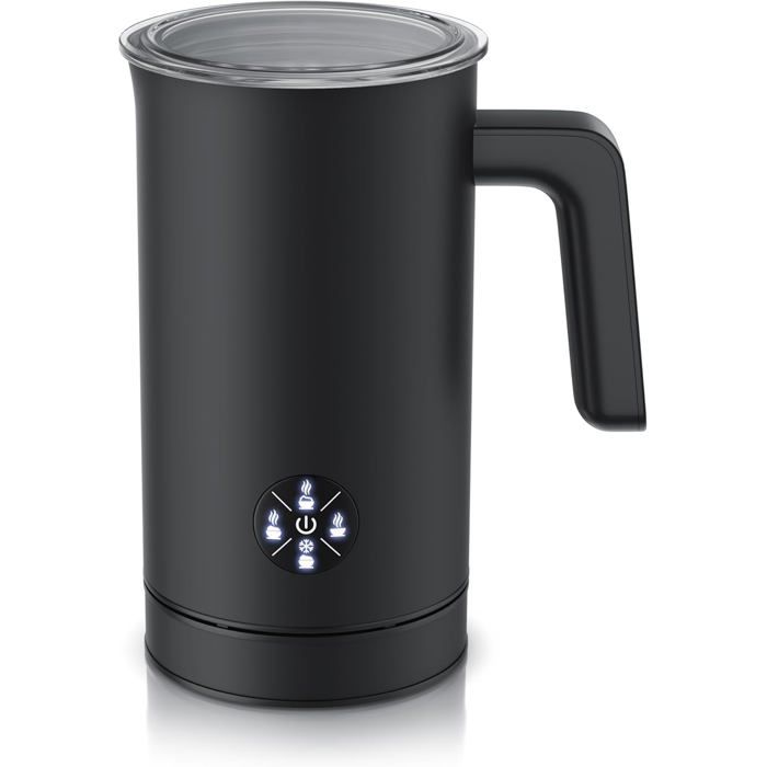 arendo - Mousseur à Lait Automatique en Acier Inoxydable, Mousseur à Lait électrique 500W, Design à Double paroi en Acier Inoxydable, 2 fouets Spirale et sans Spirale, Mousse Chaude et Froide, Noir