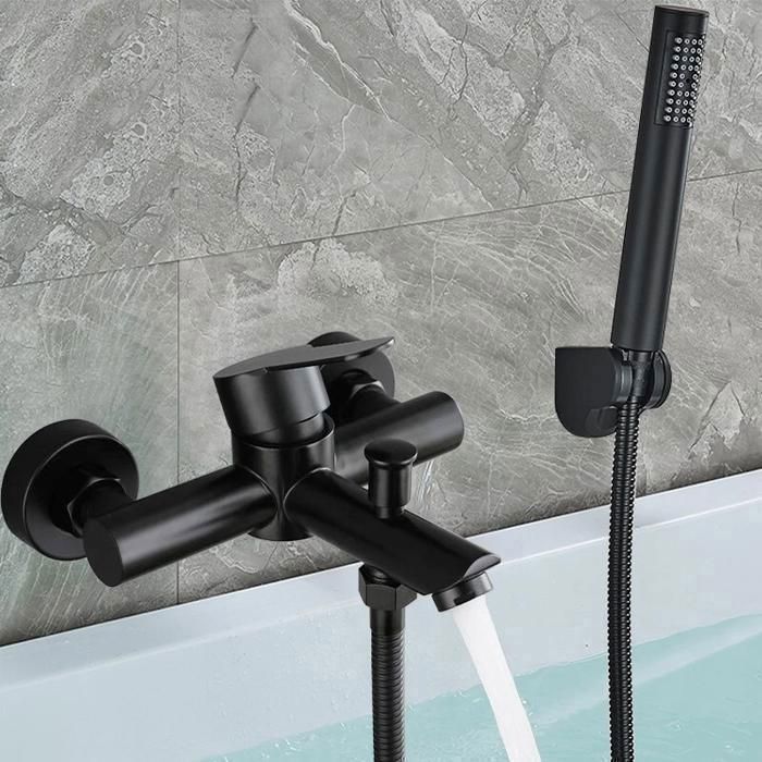 Robinet Baignoire Sur Pied Mitigeur Douchette - Laiton Noir FD - Système Complet