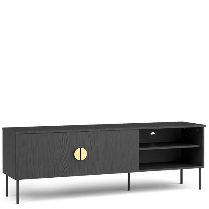 Meuble TV bas VIDIS style industriel Noir pieds métal - L 160 x P 40 x H 54 cm