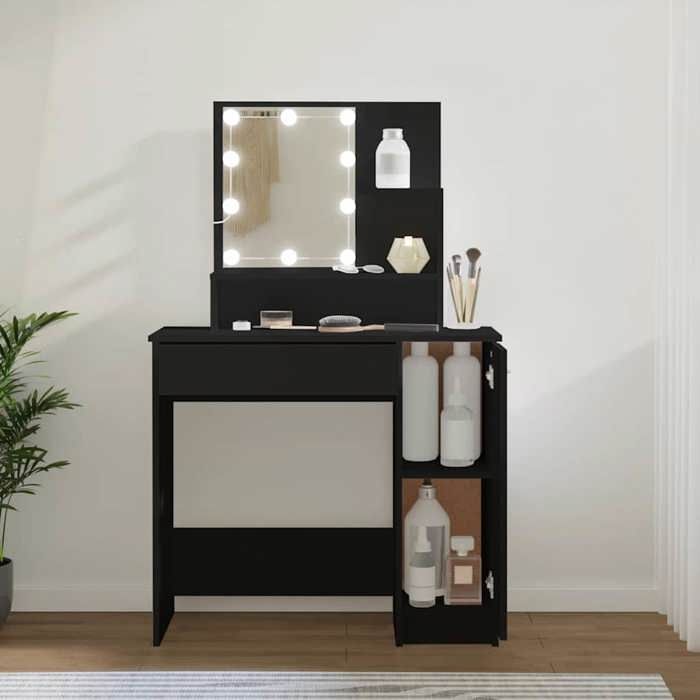 （3643153)Table Scandinave - style Coiffeuse avec LED noir 86 5x35x136 cm