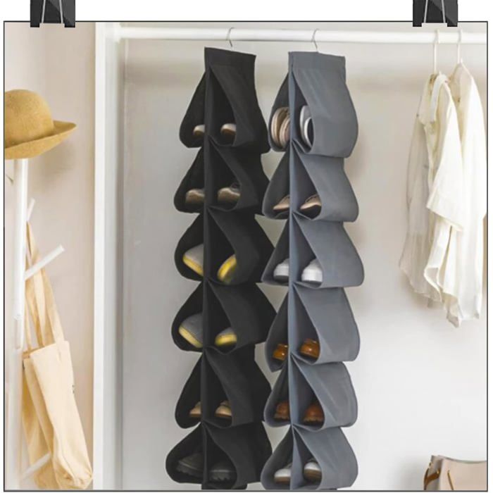 Chaussures Suspendu Organiseur Rangement Derrière Porte - 117 * 32CM avec 12 Poches Organisateur de Porte Porte-étagère à