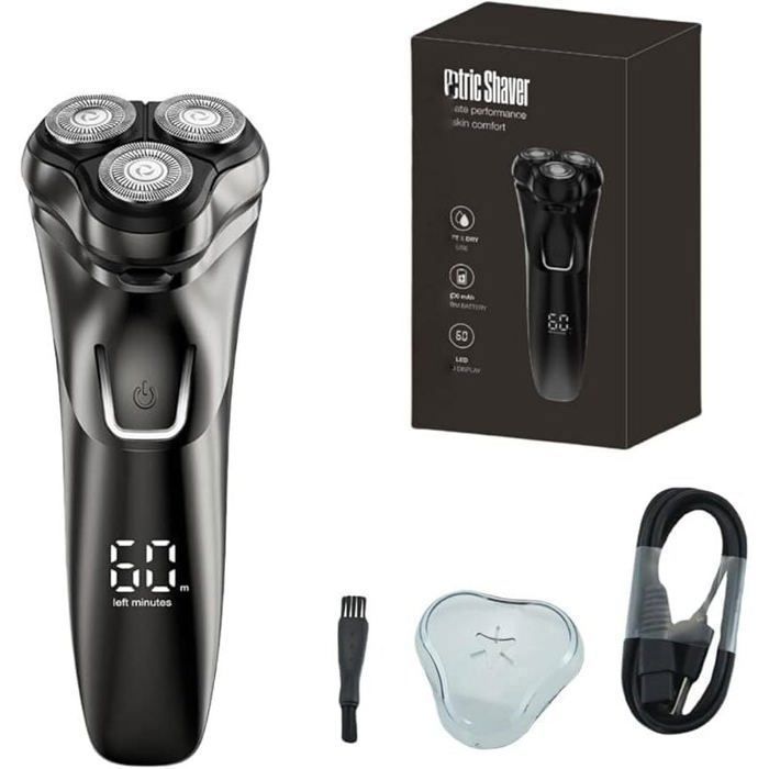 Rasoir électrique pour homme avec écran LCD indice détanchéité IPX7 tête flottante 4D convient aux peaux sensibles (noir).