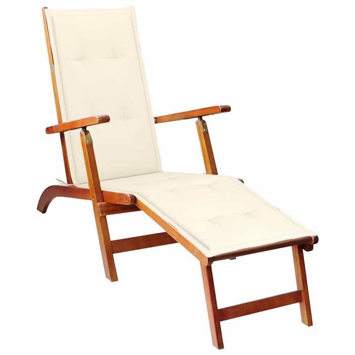 NEW 2025 Chaise longue dextérieur - GUANGKUO - Siège de jardin - repose-pied et coussin Acacia solide @@2494