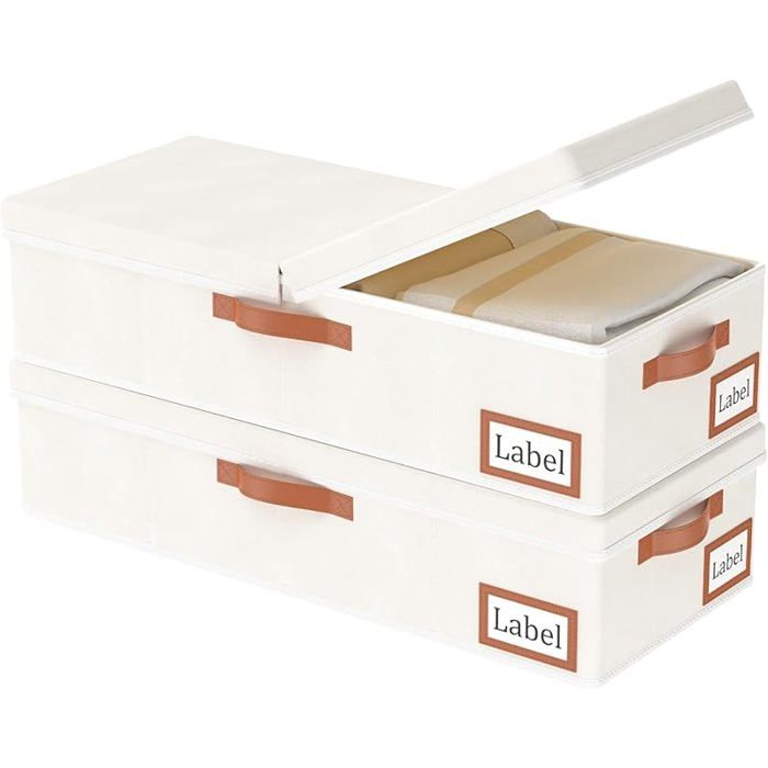 Lot de 2 Sac de Rangement sous Lit avec Couvercle Tissu iables Organisateurs de Pcards avec 3 Poignées 60X30 BOITE DE RANGEMENT