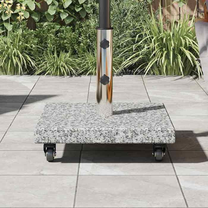 Pied de parasol en granit - WIENS - Gris - 45x45x45 cm - 30 kg - Roues verrouillables - Utilisation en extérieur