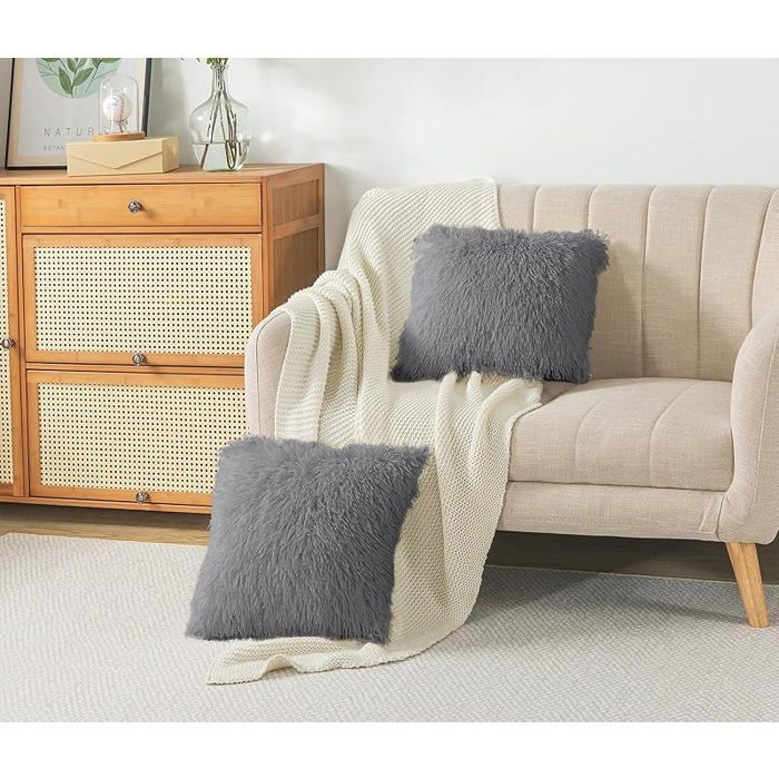 Lot de 2 housses de coussin 40x40 cm en microfibre résistantes TAIE OREILLER