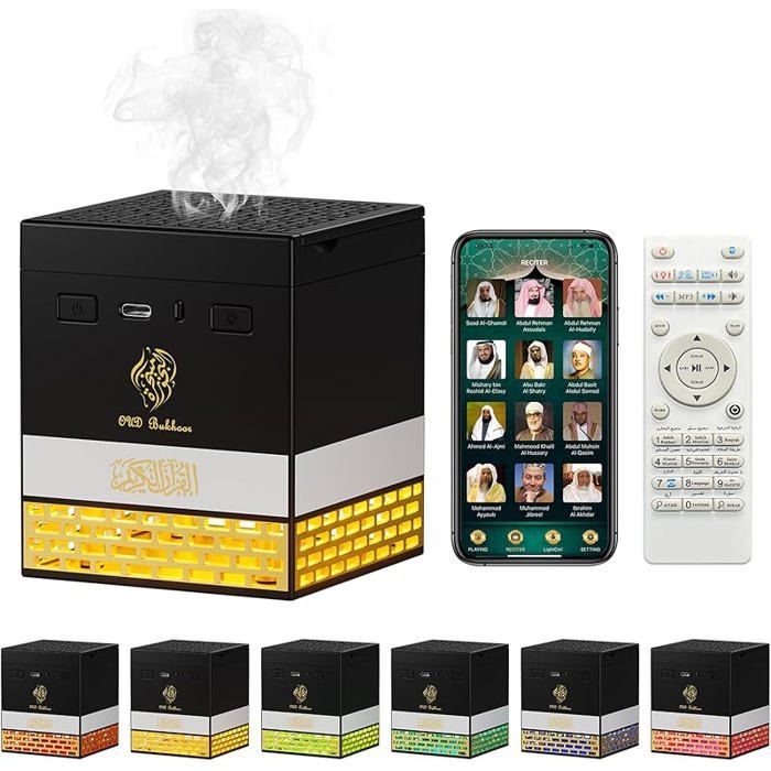Luce Notturna Kaaba Con Altoparlante Bluetooth E Bruciatore Incenso Elettrico - Corano, 16 Colori, Telecomando E App