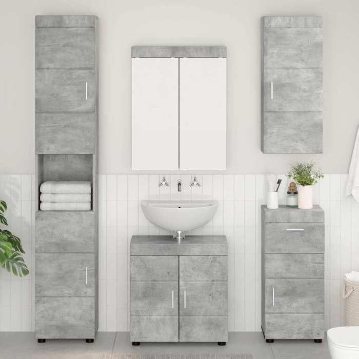 (ON SALE)Armoire murale meuble haut de salle de bain avec étagère TULUM Gris béton @FR(65644)