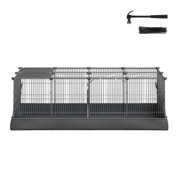 Cage à hamster 123 x 63 x 415 cm 20 Panneaux Cage à Lapin Tapis Imperméable Double Porte Noir