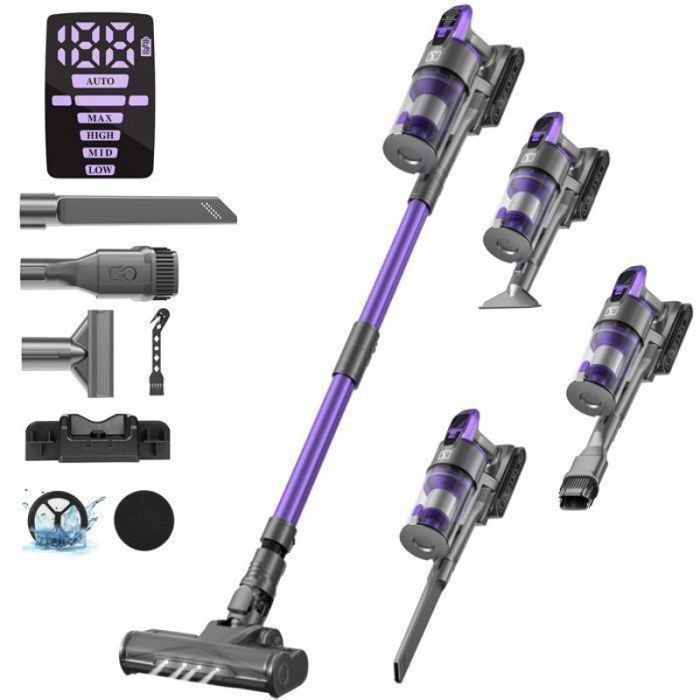 Aspirateur balai sans fil 2900mAh 70min  700W 65000Pa 4 vitesses 8 en 1 LED