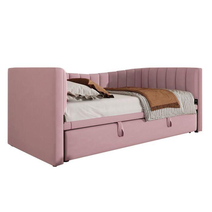 Lit Gigogne Canapé-lit Velours Rose 90x200- Minimaliste Simple Double Convertible- Sans Matelas- Pour Salon et Chambre