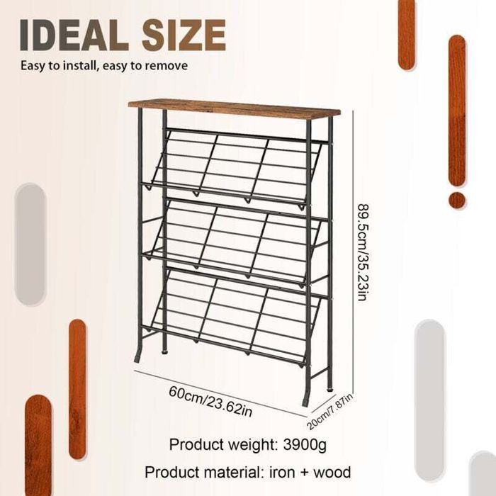 Meuble à chaussures 4 étages - PZCC - 12-16 paires - 89.5x60x20 cm - Structure robuste - Surface en bois