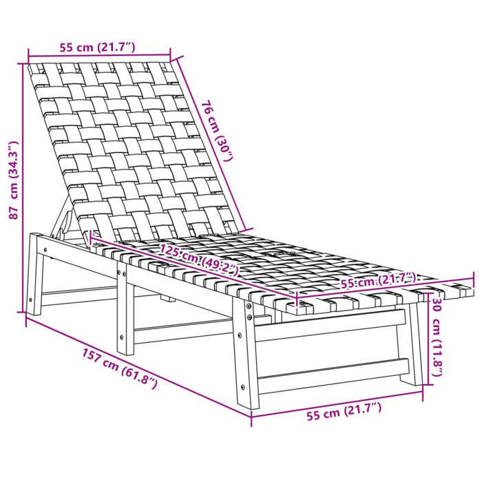 Mode Chaises longues noir bois dacacia solide et tissu 157x55x60/74/87cm _37232354497