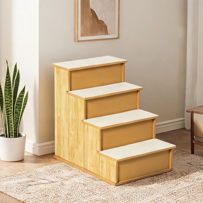 Escalier pour animaux à 4 marches en MDF bois naturel revêtement tapis court jusquà 30 kg intérieur