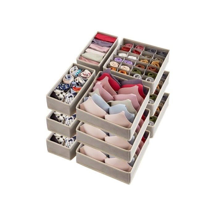 Lot de 12 Organisateur séparateur de sous-vêtements pour le Tiroir Rangement Tiroir Pliable en Tissu Gris  ORGANISATEUR DE TIROIR