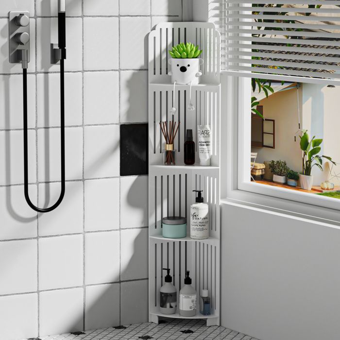 Étagère de Rangement Mince à 4 Niveaux Creux en PVC Écologique Étanche pour Salle de Bain Chambre Cuisine 21x21x120cm