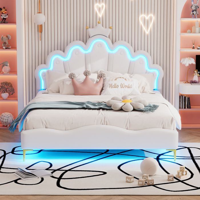 Design solide et sécurisé lit double avec éclairage led en polypropylène couleur blanc