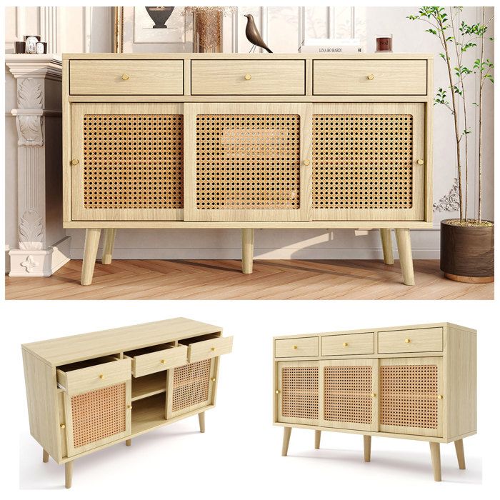 Buffet de cuisine Marronmeuble de rangement moderneavec 3 portes3 tiroirsrotin120x40x78cmcuisinesalonMDF