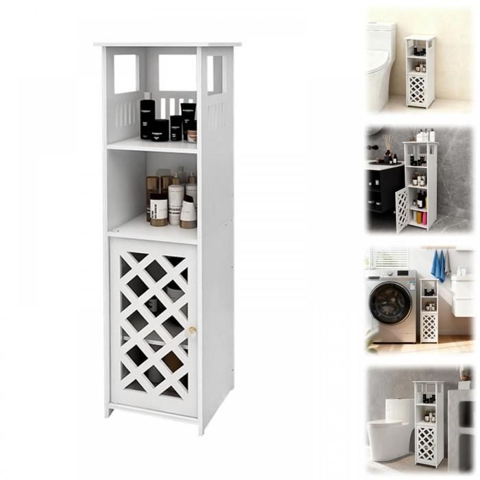 Armoire de salle de bain en PP QUIIENCLEE avec portes et étagères étanche et anti-poussière meuble de rangement blanc