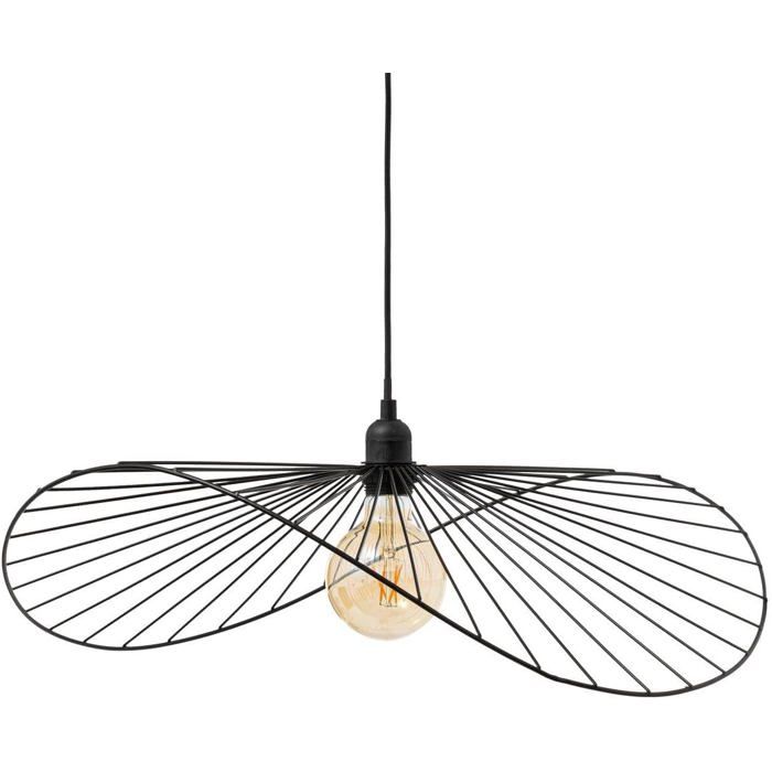 Suspension Adelia Métal Noir D58 cm Câble Réglable 80 cm Ampoule E27 40 W - Luminaire Minimaliste Salon Cuisine