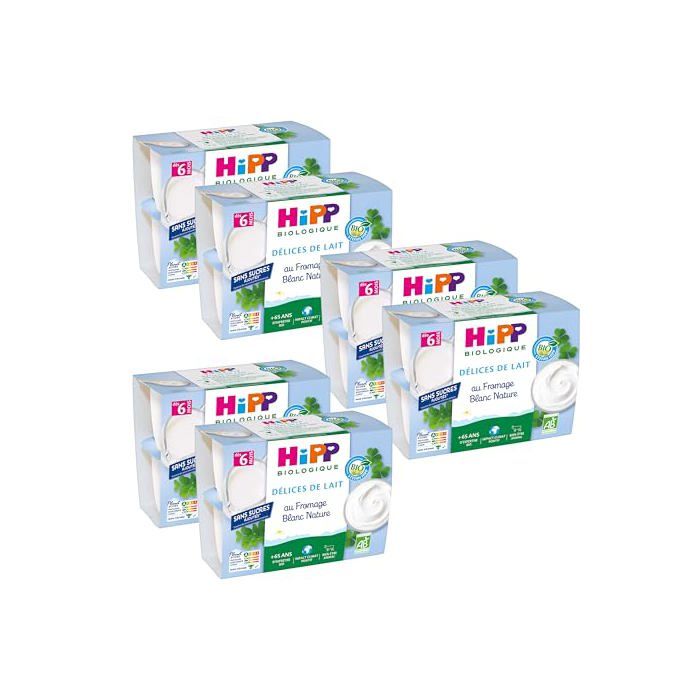 Délices De Lait - Fromage Blanc Nature - Coupelles 4x100g - Lot de 6 - BIOLOGIQUE - Nouvelle recette 6x4 100g - Française