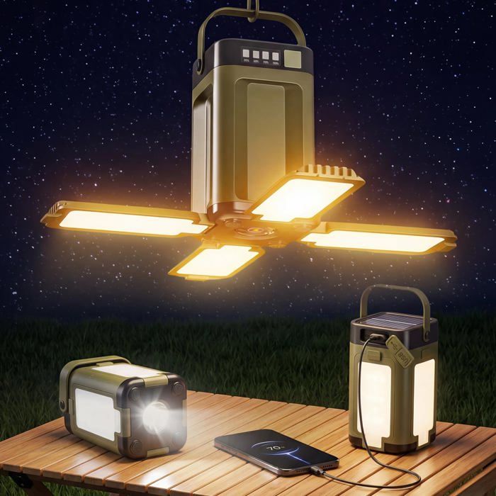 Lanterne Camping Rechargeable USB Solaire Lampe Camping LED Pliable 6 Modes déclairage 10H+ IPX4 éclairage extérieur de jardin