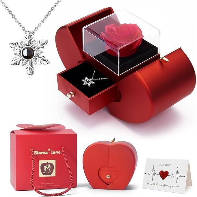 Coffret Cadeau Rose Éternelle Avec Collier "Je T'Aime" - Cadeau Romantique Femme