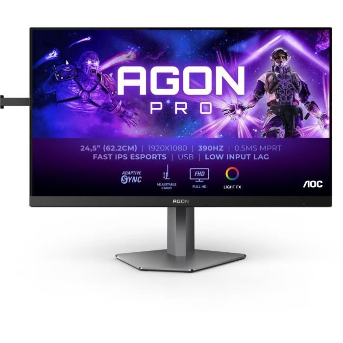 Ecran PC Gamer - AOC - 245 - FHD - 390 Hz - Dalle Fast IPS - 1ms - Ajustable en hauteur - AG256FS
