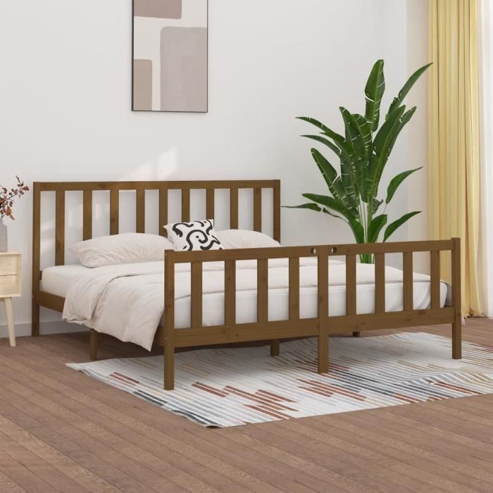 Bulliing Cadre de lit Bois Massif 180x200 cm Super King,Lit avec Sommier,Grand Cadre De Lit,Lit Deux Personnes