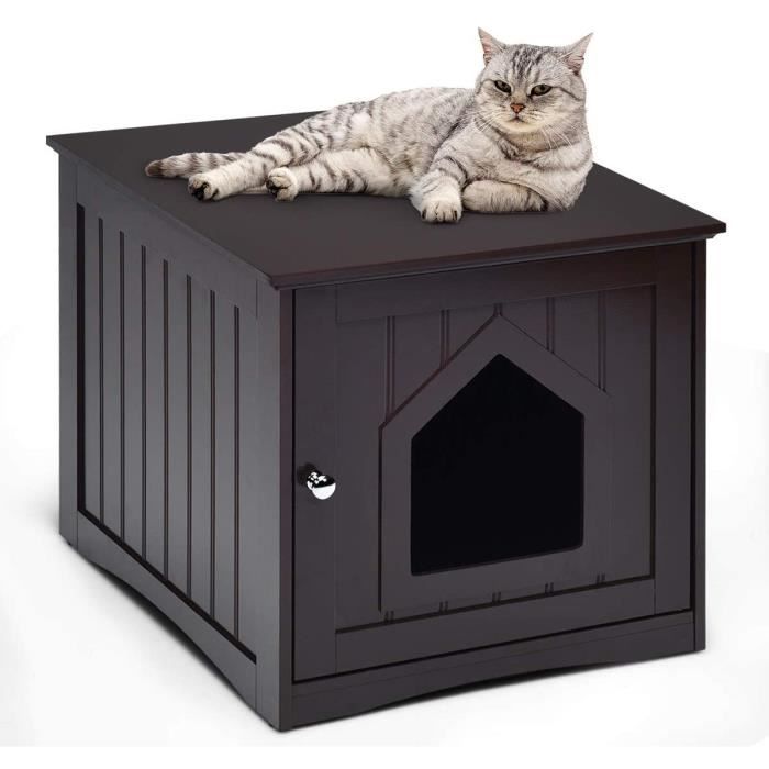 Comparer les prix de GOPLUS Maison pour Chat en Bois, Maison Cabane/Abri/Enclos pour Chat avec Fenêtres et Portes, Style Moderne Simple, 51 x 49 x 47CM