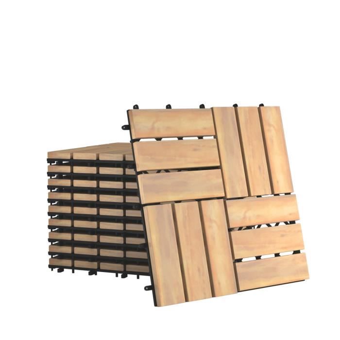 dreamade 10x dalles de terrasse en bois d acacia avec systeme d emboitement et de drainage convient pour patio balcon 30x30x2cm cdiscount bricolage