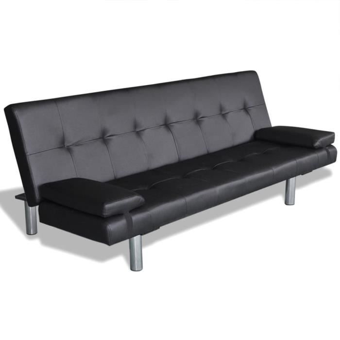 Canapé-lit - TIP - Réglable - Cuir synthétique - Noir - 2 oreillers inclus