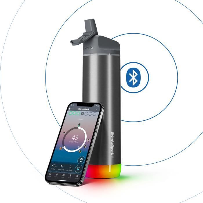 Gourde Intelligente WaterH Tracker D'eau Avec Rappel Et Analyse - Bleu Magnétique 530 Ml